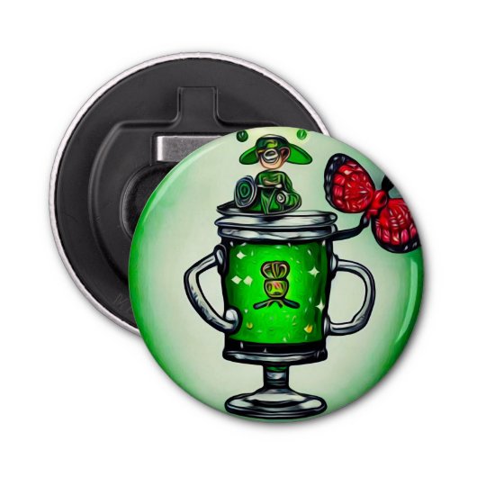 Surreal St. Patrick's Day Green Beer Button Flesopener (Voorkant)