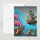 Surreal Steampunk Floating Ship & Roze Zeilen Briefkaart (Voorkant / Achterkant)