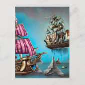 Surreal Steampunk Floating Ship & Roze Zeilen Briefkaart (Voorkant)
