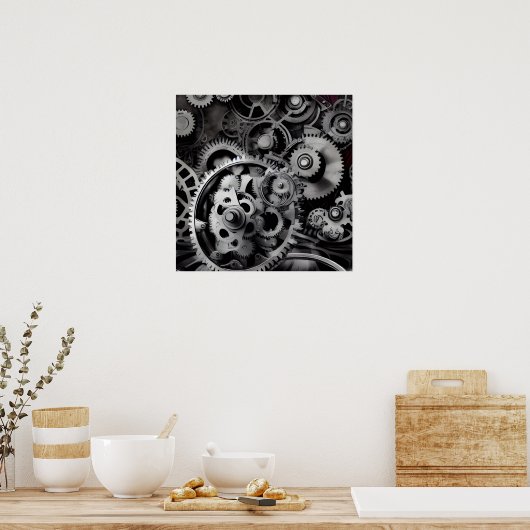 Surreal Steampunk Gears Achtergrond Poster (Keuken)