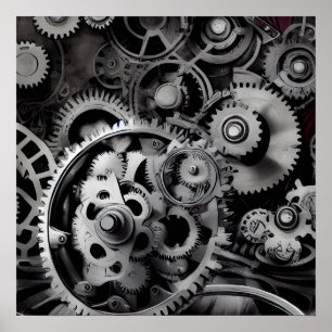 Surreal Steampunk Gears Achtergrond Poster
