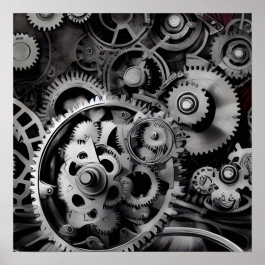 Surreal Steampunk Gears Achtergrond Poster (Voorkant)