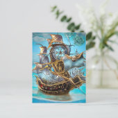 Surreal Steampunk Gold Trim Ship Briefkaart (Staand voorkant)