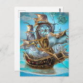 Surreal Steampunk Gold Trim Ship Briefkaart (Voorkant / Achterkant)