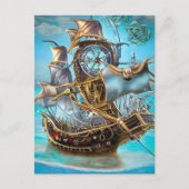 Surreal Steampunk Gold Trim Ship Briefkaart (Voorkant)