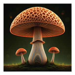 Surreal Straw Mushroom Digitale Waterverf Kunst Foto Afdruk