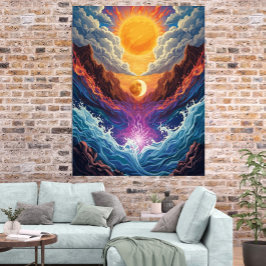 Surreal Sun and Moon Abstract Landscape Poster