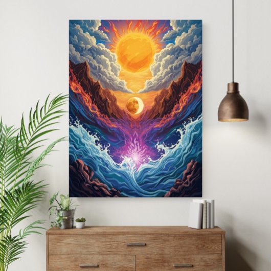 Surreal Sun and Moon Abstract Landscape Poster