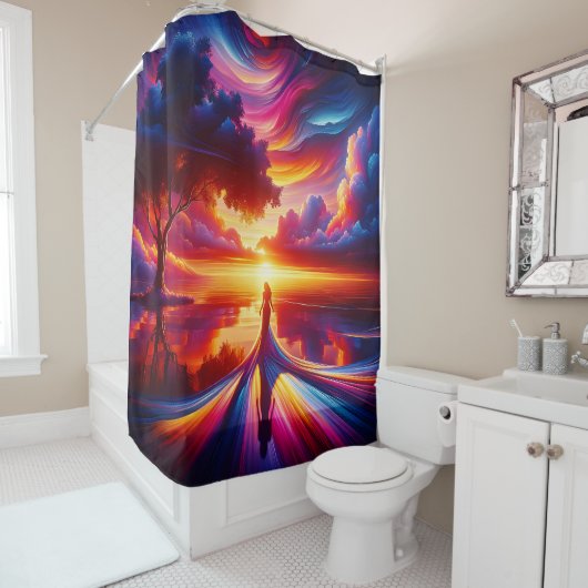 "Surreal Sunset Silouhette" Douchegordijn (In situ)