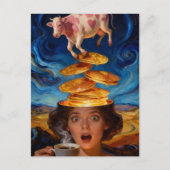 Surreal Surprised Breakfast Pancakes Coffee Cow Briefkaart (Voorkant)