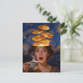 Surreal Surprised Breakfast Pancakes Coffee Woman  Briefkaart (Staand voorkant)