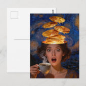 Surreal Surprised Breakfast Pancakes Coffee Woman  Briefkaart (Voorkant / Achterkant)