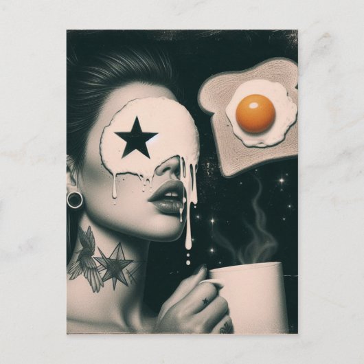 Surreal Toast, Eggs, and Coffee woman  Briefkaart (Voorkant)