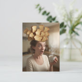 Surreal Toast Head Ontbijt Vrouw met Koffie Briefkaart (Staand voorkant)