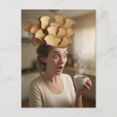 Surreal Toast Head Ontbijt Vrouw met Koffie Briefkaart (Voorkant)