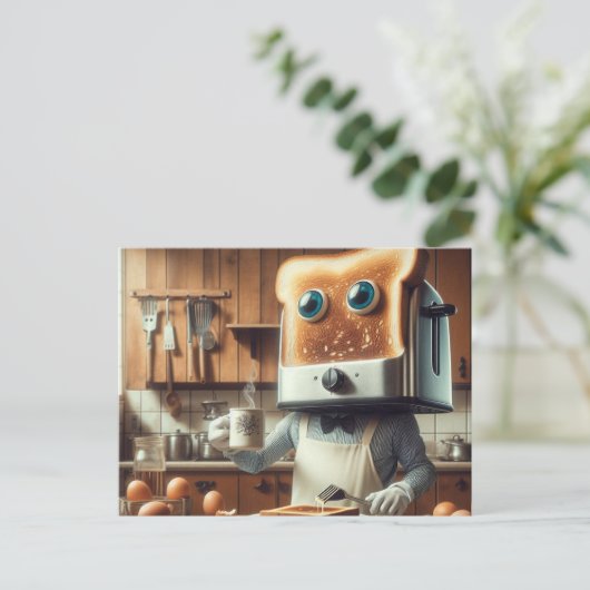 Surreal Toaster Egg Ontbijt Persoon Briefkaart (Staand voorkant)