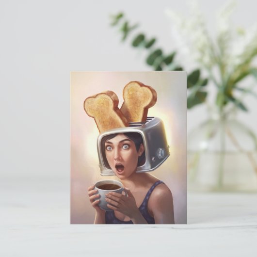 Surreal Toaster Head Ontbijt vrouw Briefkaart (Staand voorkant)