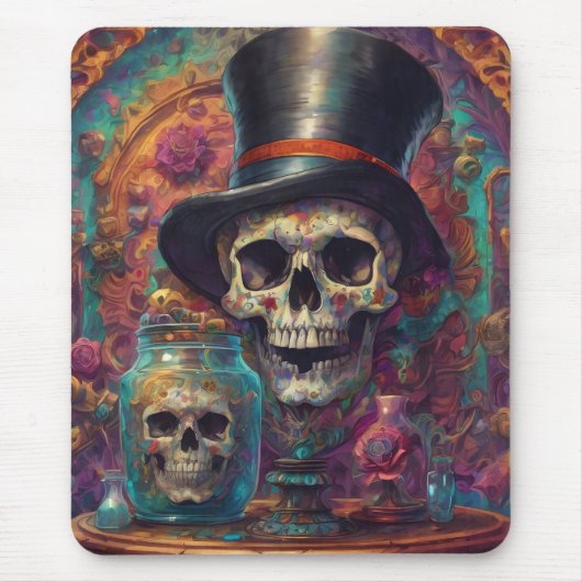"Surreal Top Hat Skull" Art Mouse Pad Muismat (Voorkant)