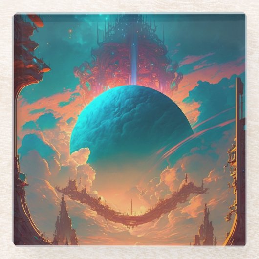 Surreal Towers Planet Visionary Landscape Glazen Onderzetter (Voorkant)