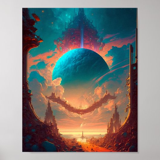 Surreal Towers Planet Visionary Landscape Poster (Voorkant)