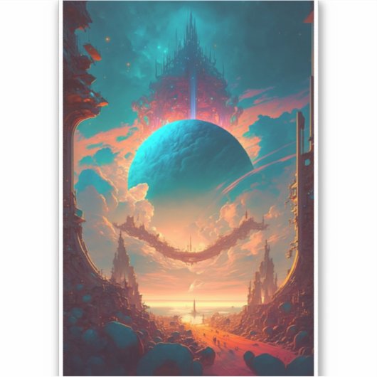 Surreal Towers Planet Visionary Landscape Sticker (Voorkant)