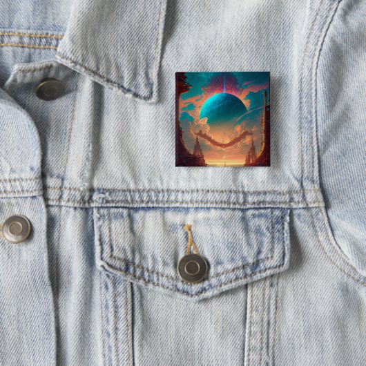 Surreal Towers Planet Visionary Landscape Vierkante Button 5,1 Cm (In situ)