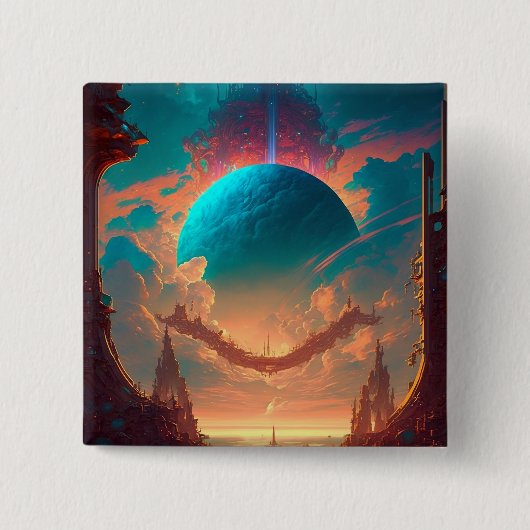 Surreal Towers Planet Visionary Landscape Vierkante Button 5,1 Cm (Voorkant)