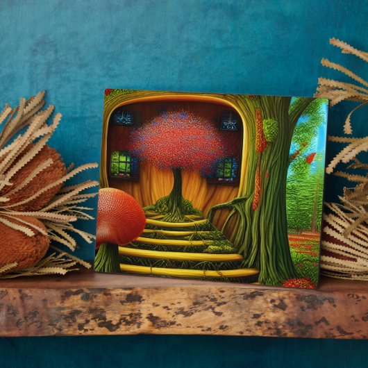 Surreal Tree House in Forest Tabletop Fotoplaat (Zijkant)