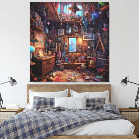 Surreal Trippy Room Psychodelic House Kunstwerk Canvas Afdruk (Insitu (Slaapkamer))