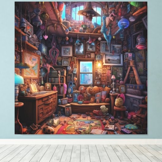 Surreal Trippy Room Psychodelic House Kunstwerk Canvas Afdruk (Insitu (Houten vloer))