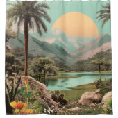 Surreal Tropical Lake With Palm Trees Douchegordijn (Voorkant)