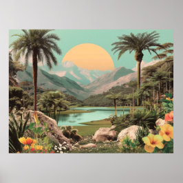 Surreal Tropical Lake With Palm Trees Poster