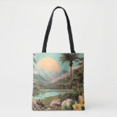 Surreal Tropical Lake With Palm Trees Tote Bag (Voorkant)