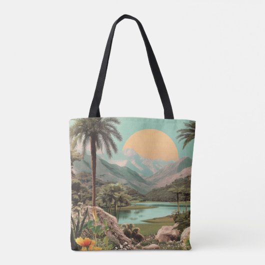 Surreal Tropical Lake With Palm Trees Tote Bag (Achterkant)