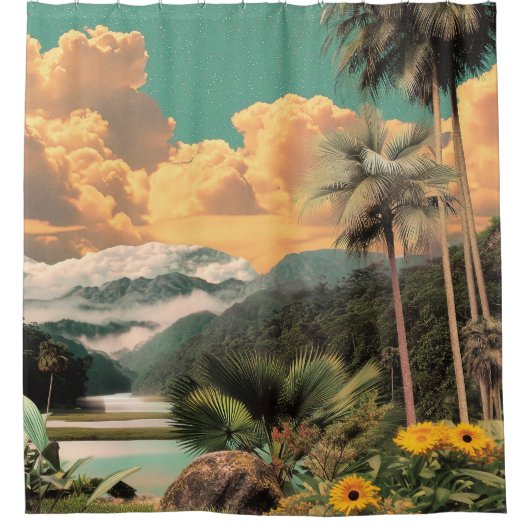 Surreal Tropical Valley With Palm Trees Douchegordijn (Voorkant)