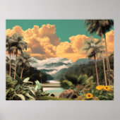 Surreal Tropical Valley With Palm Trees Poster (Voorkant)