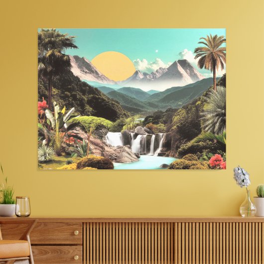 Surreal Tropical Valley With Waterfalls Canvas Afdruk (Insitu (Woonkamer))