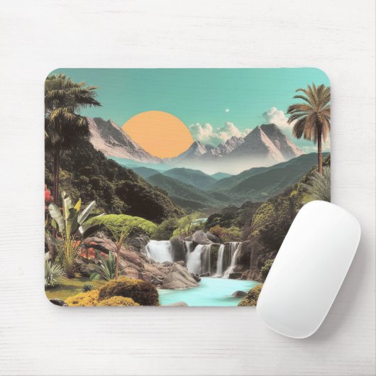 Surreal Tropical Valley With Waterfalls Muismat (Met muis)