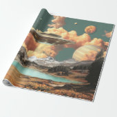 Surreal UFO Above Mountain Lake with Planets Cadeaupapier (Uitgerold)