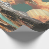 Surreal UFO Above Mountain Lake with Planets Cadeaupapier (Hoek)