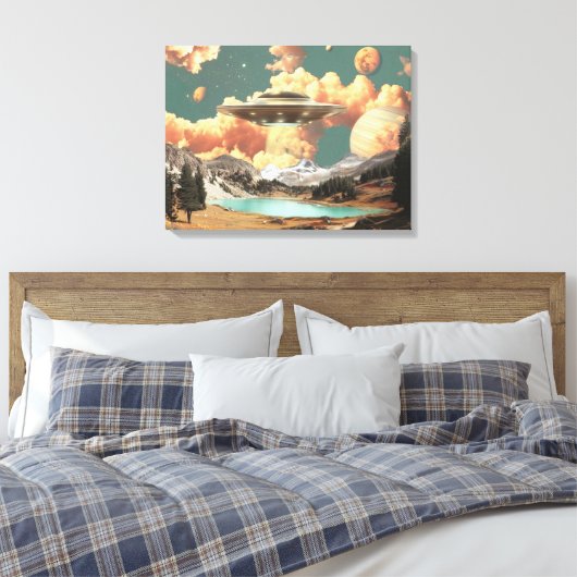 Surreal UFO Above Mountain Lake with Planets Canvas Afdruk (Insitu (Slaapkamer))