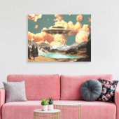 Surreal UFO Above Mountain Lake with Planets Canvas Afdruk (Insitu (Woonkamer))
