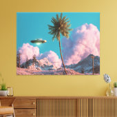 Surreal UFO and Palm Tree Mountain Scene Canvas Afdruk (Insitu (Woonkamer))