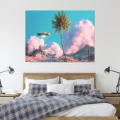 Surreal UFO and Palm Tree Mountain Scene Canvas Afdruk (Insitu (Slaapkamer))