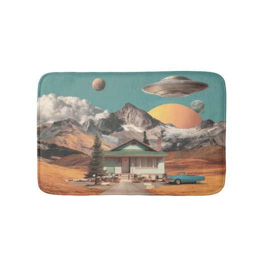 Surreal UFO boven rustieke huis Badmat (Voorkant)