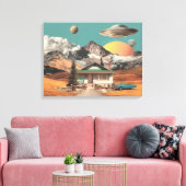 Surreal UFO boven rustieke huis Canvas Afdruk (Insitu (Woonkamer))