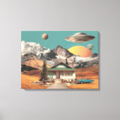 Surreal UFO boven rustieke huis Canvas Afdruk (Voorkant)