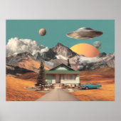 Surreal UFO Over Rustic House Poster (Voorkant)