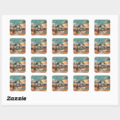 Surreal UFO Over Rustic House Vierkante Sticker (Vel)
