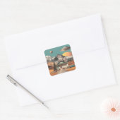 Surreal UFO Over Rustic House Vierkante Sticker (Envelop)